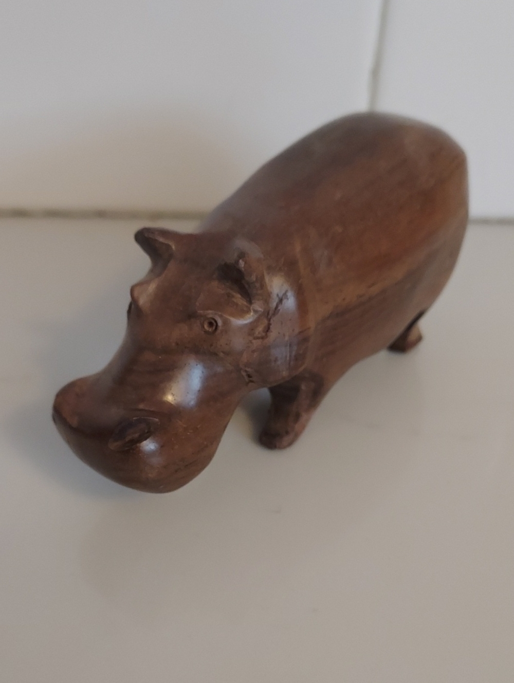 Hippo Figurine Carved Wood 5" Animal Figure Home Decor Vintage